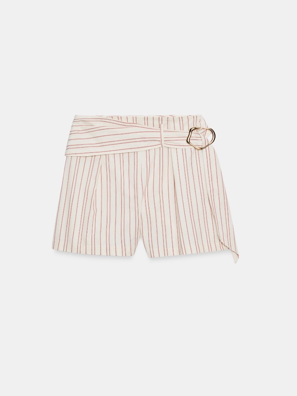 Zara Cream Shorts with Pink Stripes and Gold Buckle